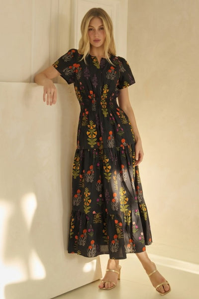 Floral Print Maxi Dress with Smocked Waist