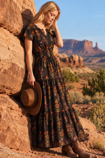 Floral Print Maxi Dress with Smocked Waist