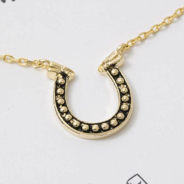18K Gold Dipped Horseshoe Pendant Necklace in Gold and Black