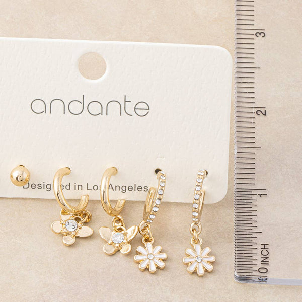 Three Pair Butterfly And Daisy Huggie Earring Set: G