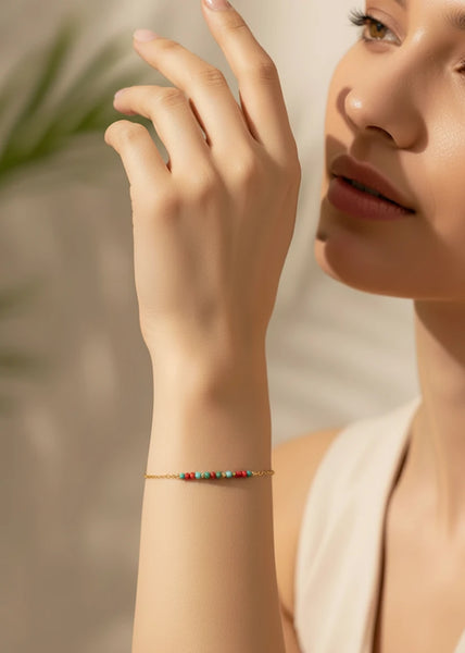 Colorful Beaded 18K Gold Plated Adjustable Bracelet