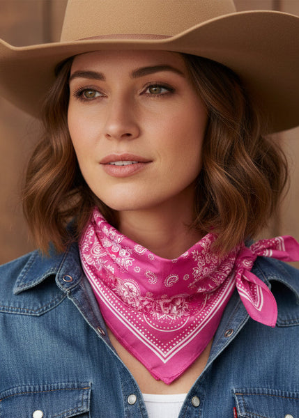 Western Silky Bandana Scarf in Hot Pink
