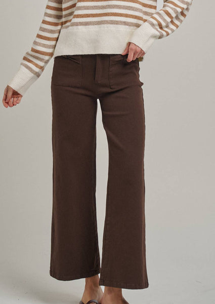 Chocolate Wide Leg Stretch Pants with Bow Detail Pockets