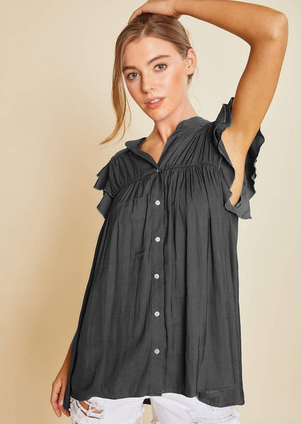 Black Ruffle Sleeve Flowy Top ~FINAL SALE