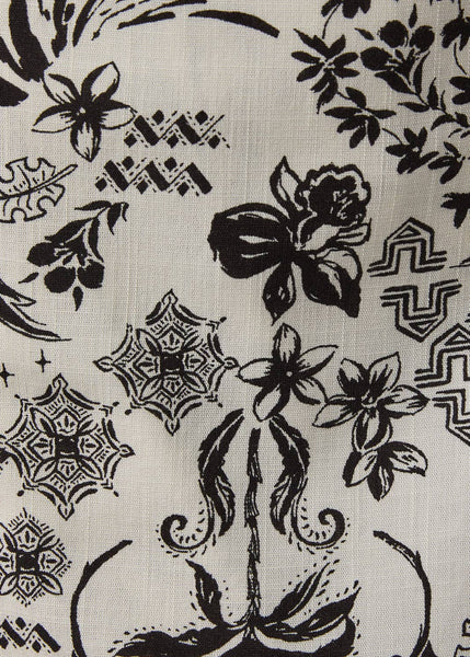 Black and White Floral Faux Wrap Dress