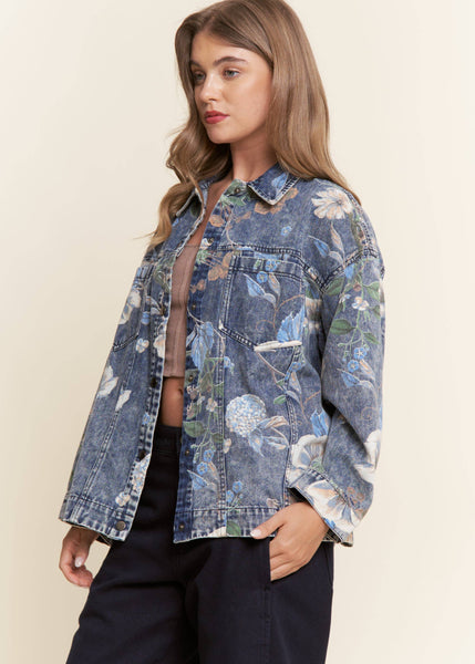 Floral Print Denim Long Sleeve Jacket