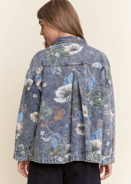 Floral Print Denim Long Sleeve Jacket