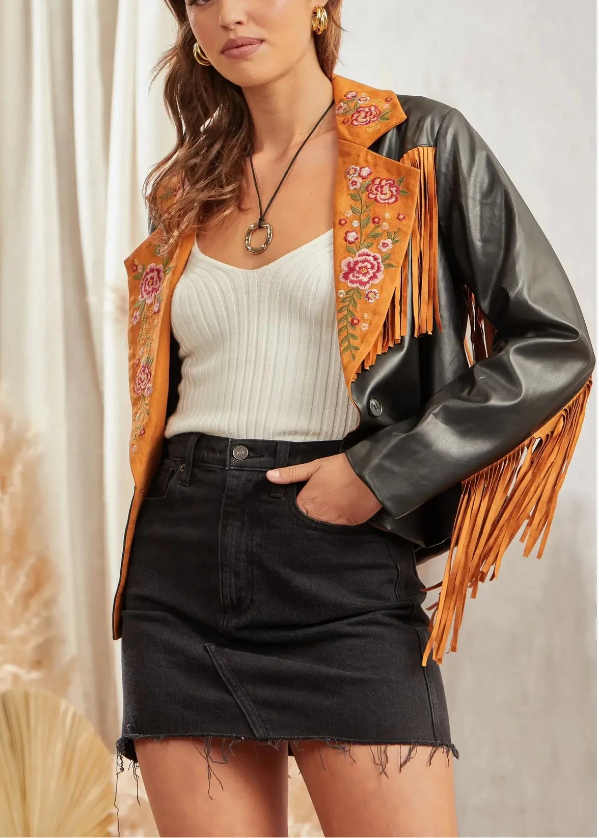 Western Fringe Faux Leather Jacket