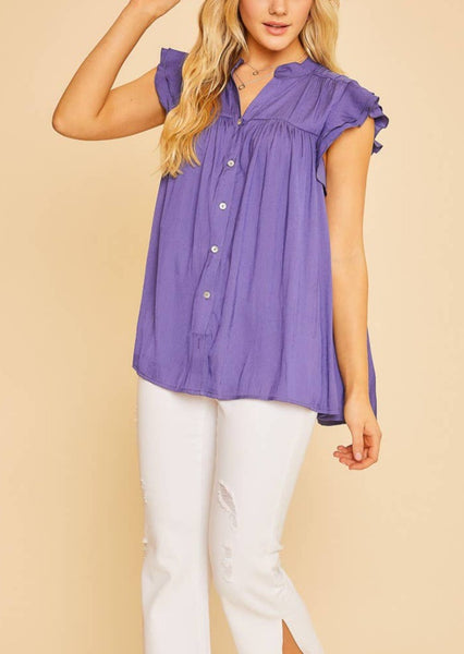 Periwinkle Ruffle Sleeve Flowy Top ~FINAL SALE