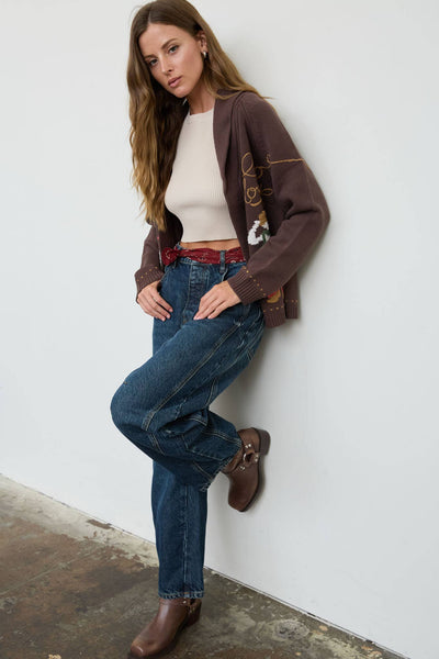 Howdy Cowboy Jacquard Shawl Collar Knit Cardigan Sweater