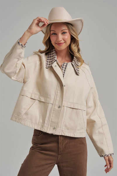 VINTAGE OXFORD CANVAS TWILL FALL JACKET_JLT00253-01: OLIVE/OATMEAL / S-M-L(2-2-2)