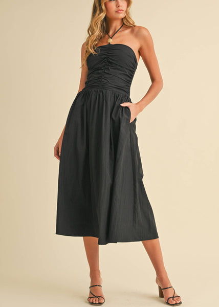 Black to Basics Halter Midi Dress with Stone Detail