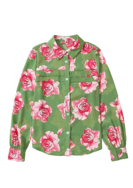 Floral Pleated Puff Sleeve Shirt ~FINAL SALE