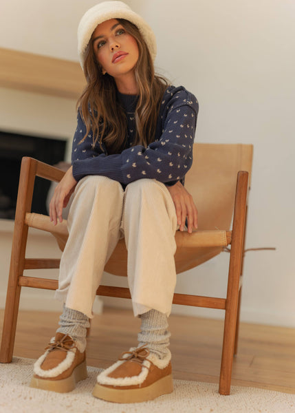 Navy Patterned Cropped Sweater
