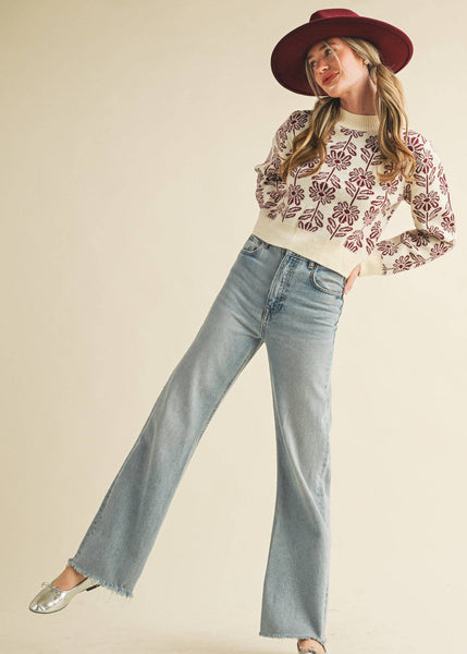 Floral Pattern Knit Sweater