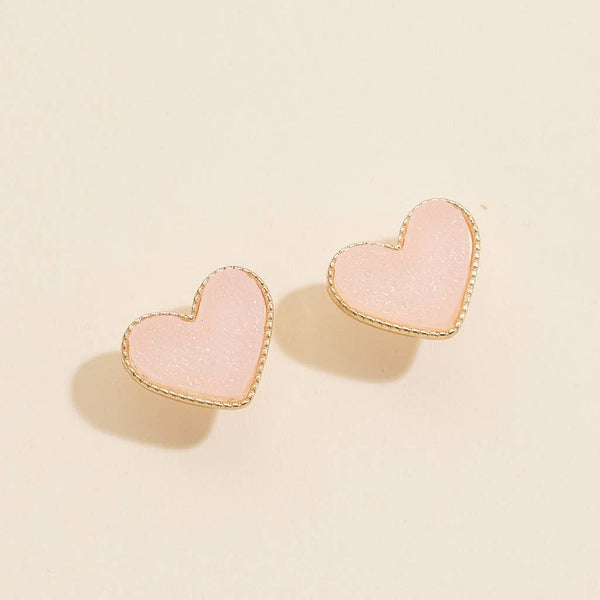 Heart Druzy Stone Stud Earrings