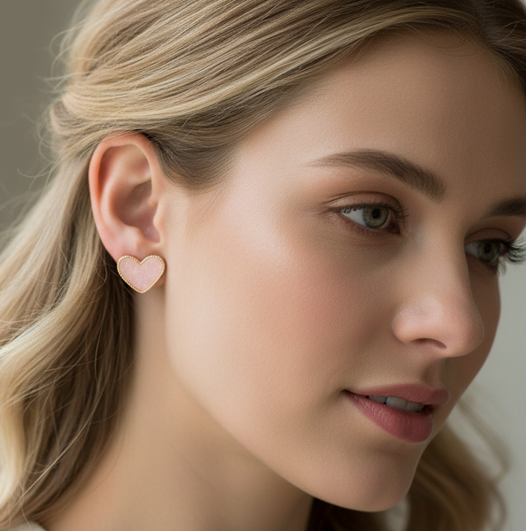 Heart Druzy Stone Stud Earrings