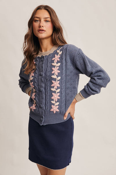 Floral Embroidered Knit Cardigan