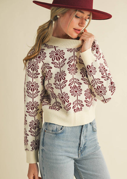 Floral Pattern Knit Sweater