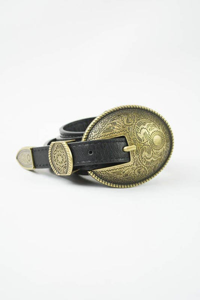 Oval Embossed Vintage Vibes Buckle Belt in Camel or Black