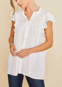 White Ruffle Sleeve Flowy Top ~ FINAL SALE