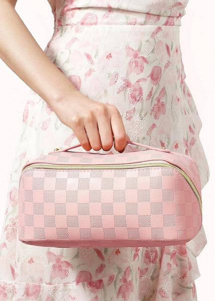 Vegan Leather Checkered Makeup Bag