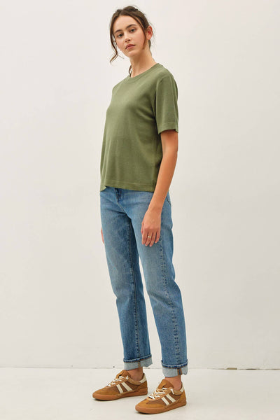 CASHMERE BLENDED SHORT SLEEVE SWEATER  : SLATE BLUE / S