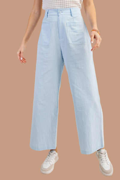 Baby Blue Linen High Rise Wide Leg Pants