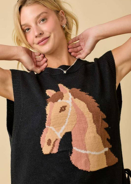Western Horse Sweater Knit Top