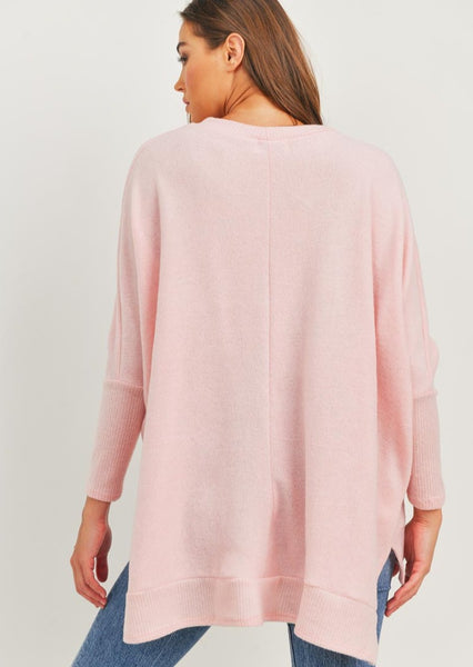 Dusty Pink Brushed Knit Loose Fit Top
