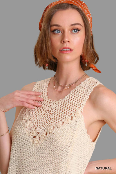 Crochet Collar Fringe Hem Cover-up Dress