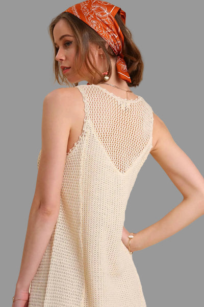 Crochet Collar Fringe Hem Cover-up Dress