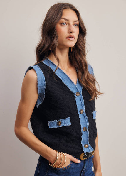 Hello Darlin' Denim Trim Knit Vest