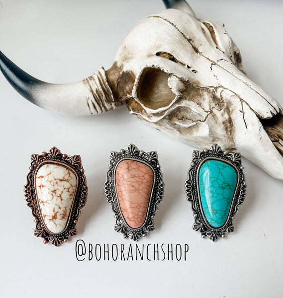 Oversized Western Navajo Statement Ring: White