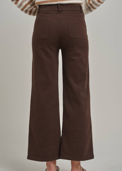 Chocolate Wide Leg Stretch Pants with Bow Detail Pockets