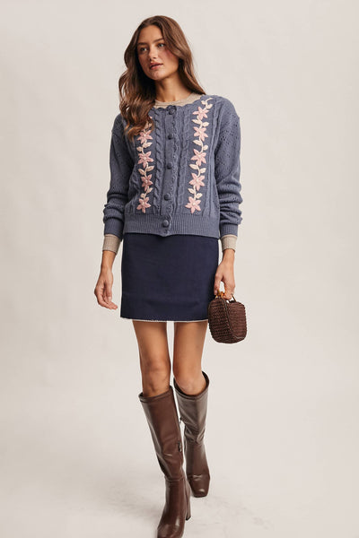 Floral Embroidered Knit Cardigan