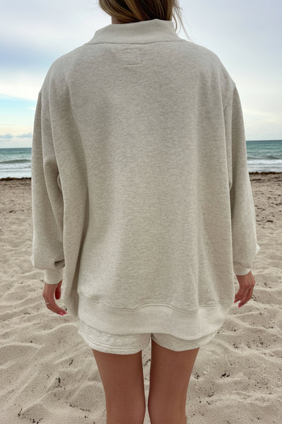 Oat Milk Grey Varsity Sunkissed Embroidered Mockneck Sweatshirt