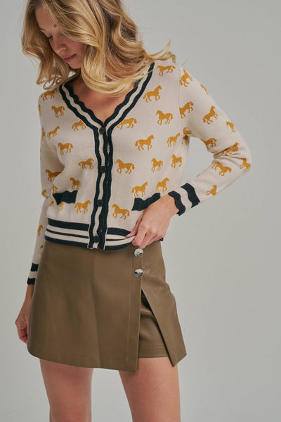 SUPER SOFT HORSE PRINT KNIT CARDIGAN_JLT00386-01: TAUPE COMBO / S-M-L(2-2-2)