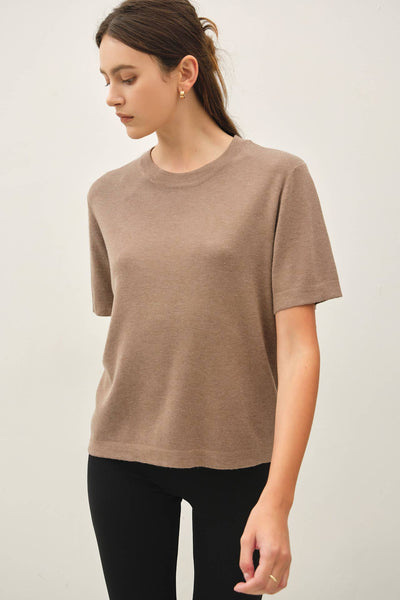 CASHMERE BLENDED SHORT SLEEVE SWEATER  : SLATE BLUE / S