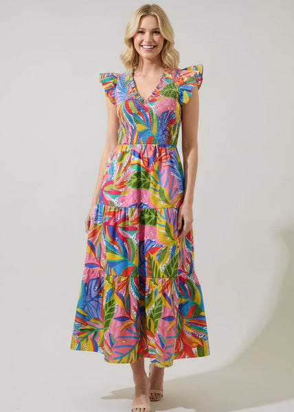 Vacay Vibes Smocked Dress with Flutter Sleeves