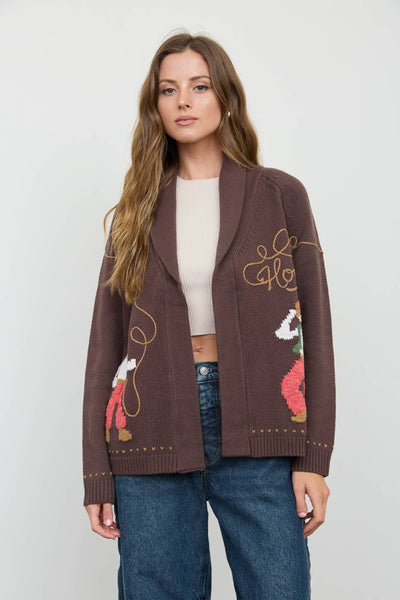 Howdy Cowboy Jacquard Shawl Collar Knit Cardigan Sweater