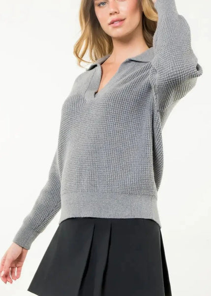 Waffle Knit Collared Sweater by THML