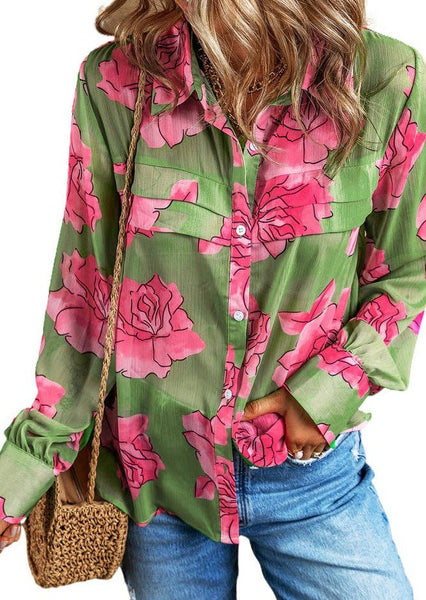 Floral Pleated Puff Sleeve Shirt ~FINAL SALE
