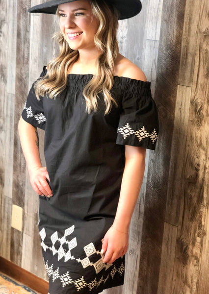 Rodeo Ready Off the Shoulder Embroidered Dress