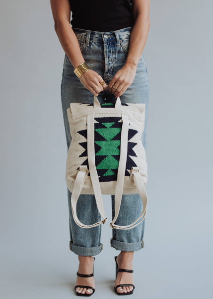 Cream, Navy & Green Aztec Backpack