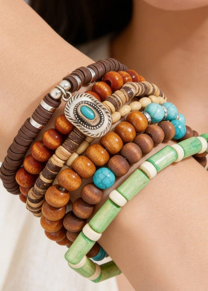 Assorted Beads Western Cowboy Hat Charm Bracelet Set