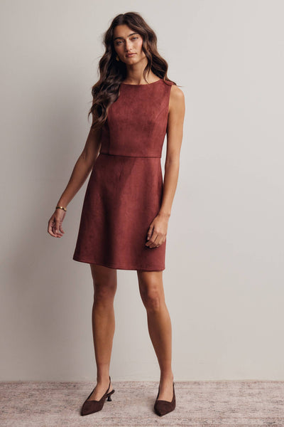 Burgundy Stretch Faux Suede Sleeveless Mini Dress