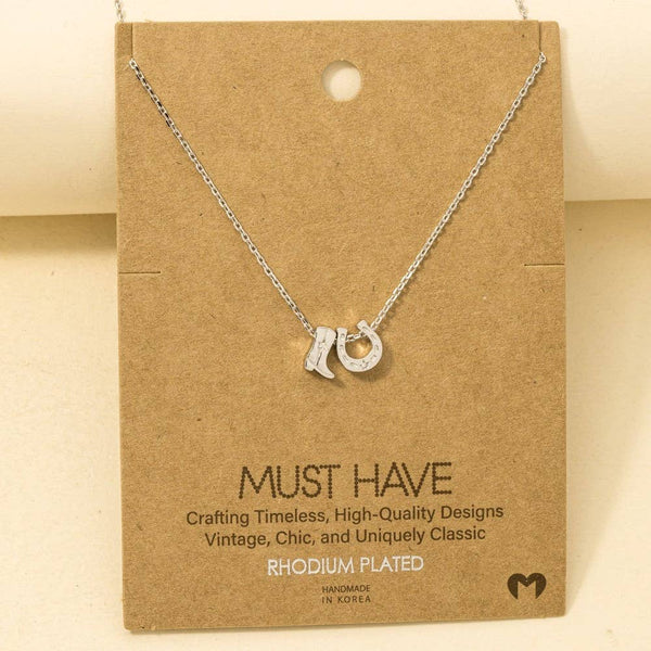 Gold Dipped Cowboy Boots Horse Shoe Charm Necklace: G