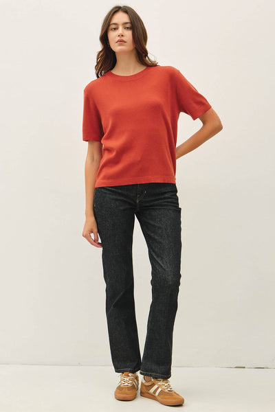 CASHMERE BLENDED SHORT SLEEVE SWEATER  : SLATE BLUE / L
