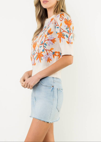 Short Sleeve Floral Knit Top by THML